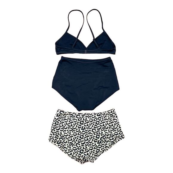 Solid & Striped Black Bikini Set + Extra Leopard Bikini Bottoms XS/S - Picture 2 of 3